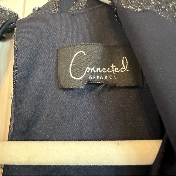 Navy blue embellished overlay sleeveless cowl neck shift dress, super flattering - Picture 6 of 10